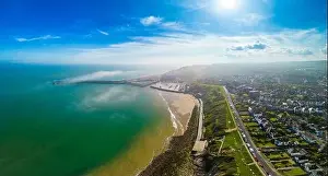 Folkestone Prints: Aerial drone view of the english coast in Folkestone, Kent