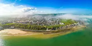Folkestone Prints: Aerial drone view of the english coast in Folkestone, Kent