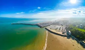 Folkestone Prints: Aerial drone view of the english coast in Folkestone, Kent