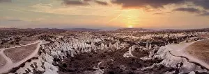 Nevsehir Prints: Aerial drone view of the fairy chimney landscape in Love Valley of Cappadocia in Goreme