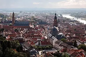 Footage Prints: Aerial drone view over famous city of Heidelberg Germany with bridge on river Neckar