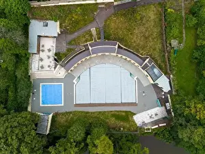Chew Valley Lake Prints: Aerial Drone View over the Grade II-listed Georgian Cleveland Pools