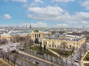 Champs Elysees Prints: Aerial drone view of the Great Palace of the Elysian Fields (in French Grand Palais des les Champs-Élysées)
