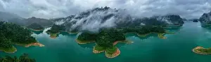 Khao Prints: Aerial drone view of island on the lake