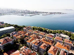 Red Sea Prints: Aerial Drone View of Kadikoy Moda Seaside in Istanbul. Cityscape