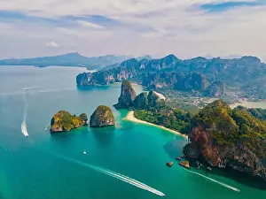 Krabi Prints: Aerial drone view at the limestone cliffs of Railay Beach Krabi Thailand