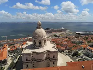 Christian Church Prints: Aerial drone view of National Pantheon (Panteao Nacional) in Lisbon, Portugal