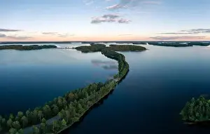 Saimaa Prints: Aerial drone view of Punkaharju nature reserve and its famous ridge road in Savonlinna