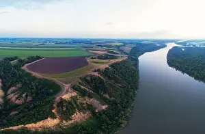 Bulk Prints: Aerial drone view of river landscape in sunny summer evening