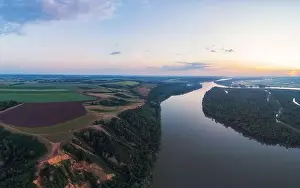 Bulk Prints: Aerial drone view of river landscape in sunny summer evening