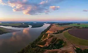 Bulk Prints: Aerial drone view of river landscape in sunny summer evening