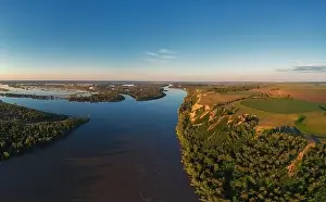 Bulk Prints: Aerial drone view of river landscape in sunny summer sunset