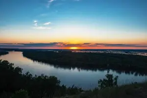 Bulk Prints: Aerial drone view of river landscape in sunny summer sunset