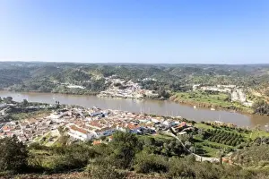 Aerial drone view of Sanlucar de Guadiana village in Huelva