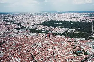 Megapolis Prints: From above aerial drone view shot of city with dense infrastructure