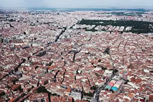 Megapolis Prints: From above aerial drone view shot of city with dense infrastructure