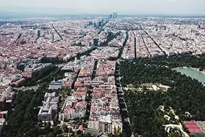 Megapolis Prints: From above aerial drone view shot of city with dense infrastructure