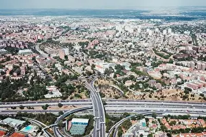 Megapolis Prints: From above aerial drone view shot of city with dense infrastructure in Madrid, Spain