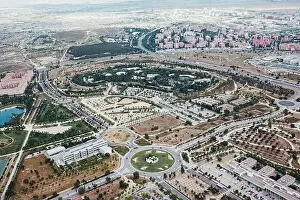 Megapolis Prints: From above aerial drone view shot of city with dense infrastructure in Madrid, Spain