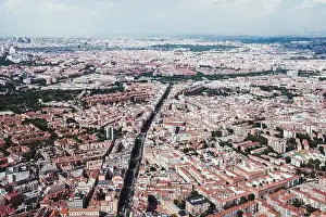 Megapolis Prints: From above aerial drone view shot of city with dense infrastructure in Madrid, Spain