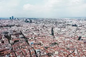 Megapolis Prints: From above aerial drone view shot of city with dense infrastructure in Madrid, Spain