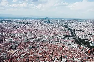 Megapolis Prints: From above aerial drone view shot of city with dense infrastructure in Madrid, Spain