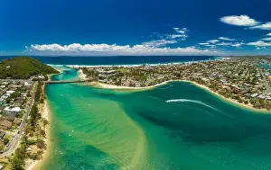 Gold Coast Prints: Aerial drone view of Tallebudgera Creek and beach on the Gold Coast, Queensland, Australia