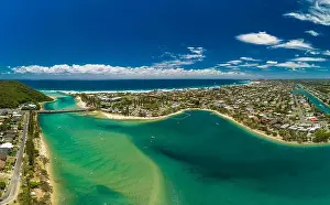 Gold Coast Prints: Aerial drone view of Tallebudgera Creek and beach on the Gold Coast, Queensland, Australia