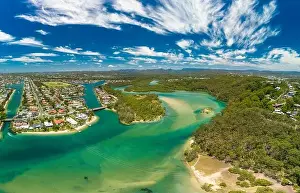 Gold Coast Prints: Aerial drone view of Tallebudgera Creek and beach on the Gold Coast, Queensland, Australia