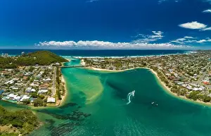 Gold Coast Prints: Aerial drone view of Tallebudgera Creek and beach on the Gold Coast, Queensland, Australia