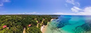 Aerial drone view of the tropical Island of Koh Mak Thailand with blue ocean and white beach