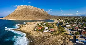 Heart Shape Prints: Aerial drone top view of turquoise organised beach forming a small heart shaped lagoon