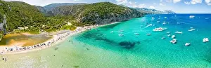 Aerial drone view of the vibrant Cala Luna Beach on Sardinia island, Italy