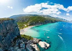Luna Prints: Aerial drone view of the vibrant Cala Luna Beach on Sardinia island, Italy