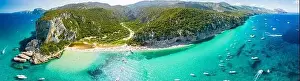 Luna Prints: Aerial drone view of the vibrant Cala Luna Beach on Sardinia island, Italy
