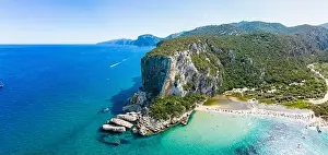 Luna Prints: Aerial drone view of the vibrant Cala Luna Beach on Sardinia island, Italy