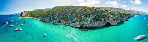 Luna Prints: Aerial drone view of the vibrant Cala Luna Beach on Sardinia island, Italy