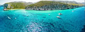 Luna Prints: Aerial drone view of the vibrant Cala Luna Beach on Sardinia island, Italy