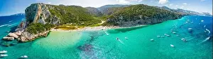 Aerial drone view of the vibrant Cala Luna Beach on Sardinia island, Italy