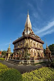 Aerial drone view of Wat Chalong a Thai buddhist temple located in Phuket, Thailand