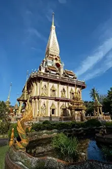 Chalong Prints: Aerial drone view of Wat Chalong a Thai buddhist temple located in Phuket, Thailand