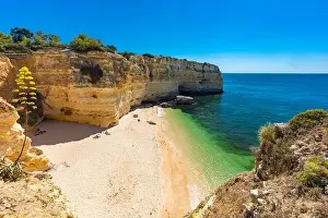 Marinha Prints: Aerial drone views of Praia da Marinha and Malhada do Baraco - beaches in Algarve