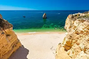 Marinha Prints: Aerial drone views of Praia da Marinha and Malhada do Baraco - beaches in Algarve