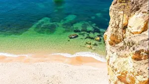 Marinha Prints: Aerial drone views of Praia da Marinha and Malhada do Baraco - beaches in Algarve