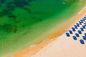 Aerial drone views of Praia da Marinha and Malhada do Baraco - beaches in Algarve, Portugal