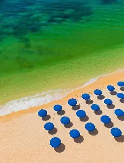 Marinha Prints: Aerial drone views of Praia da Marinha and Malhada do Baraco - beaches in Algarve