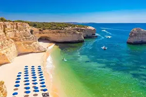 Marinha Prints: Aerial drone views of Praia da Marinha and Malhada do Baraco - beaches in Algarve