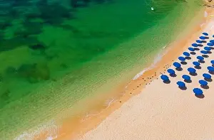 Aerial drone views of Praia da Marinha and Malhada do Baraco - beaches in Algarve, Portugal