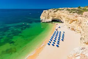 Marinha Prints: Aerial drone views of Praia da Marinha and Malhada do Baraco - beaches in Algarve