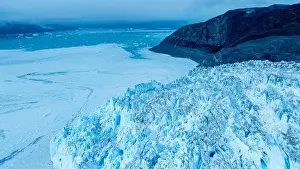 Blue Ice Prints: Aerial of the Eqi glacier, Western Greenland, Denmark, Polar Regions